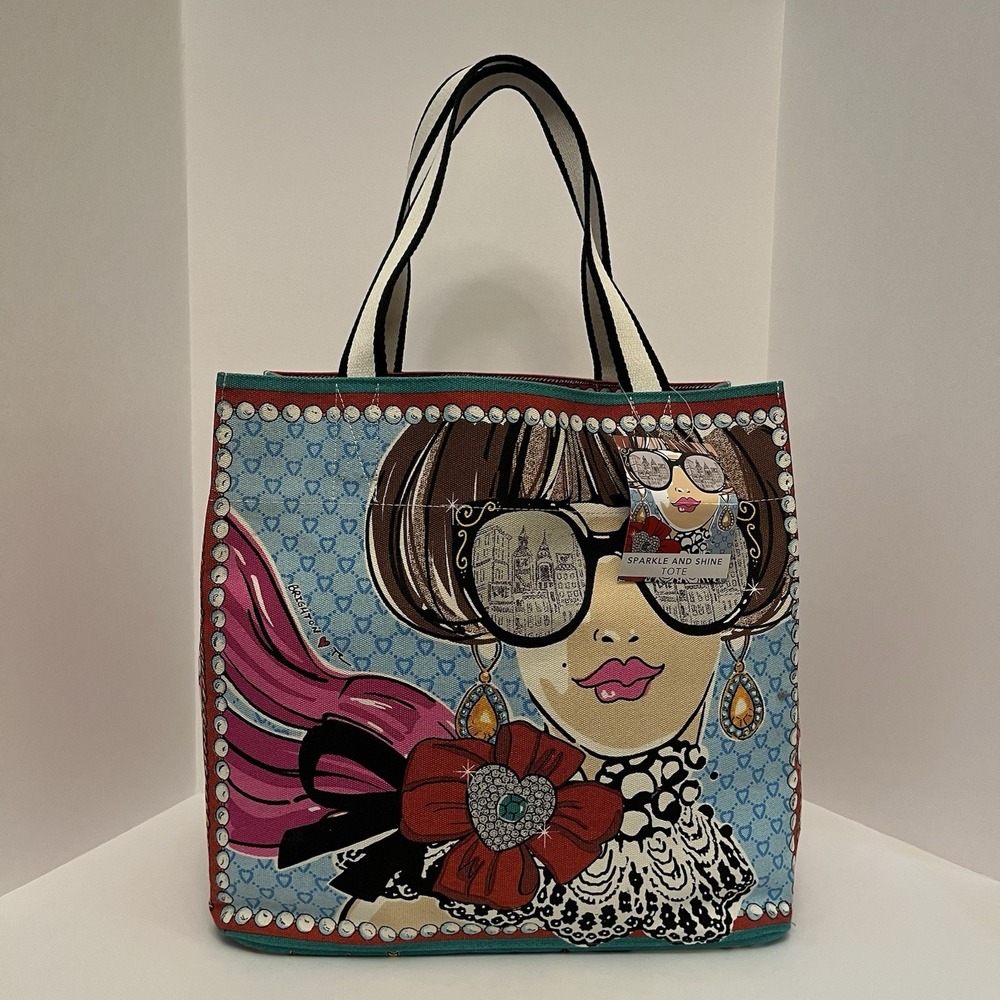 Brighton Sparkle and Shine Heavy Canvas Tote Bag Love Sunglasses Peacock NEW